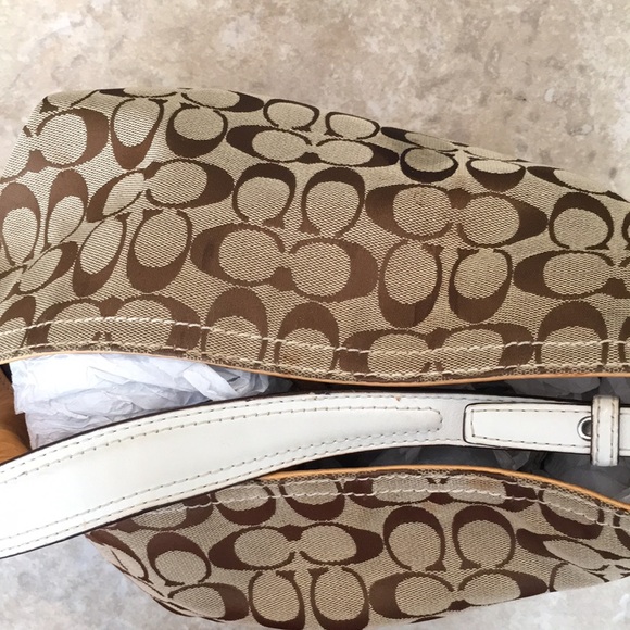 Coach Signature Slouchy Tote Signature Logo Canvas & Leather Khaki Bag purse - Picture 2 of 13